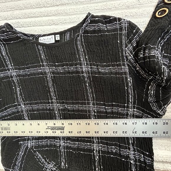 Habitat Black White Plaid Textured Asymmetric Tunic Top XL Linen Blend Artsy - Picture 7 of 9